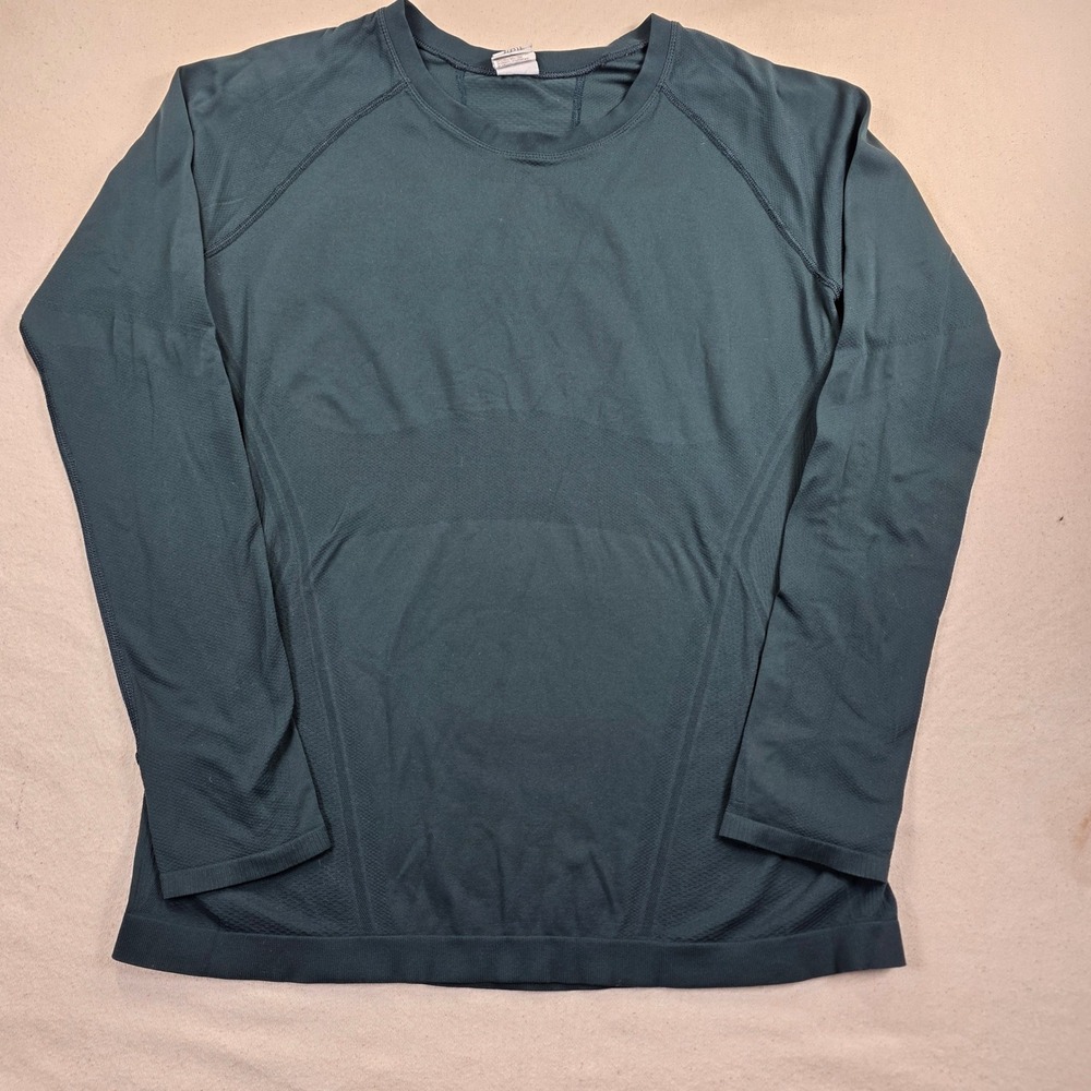 Athleta Momentum Long Sleeve Top Green Seamless Training Shirt Large H669